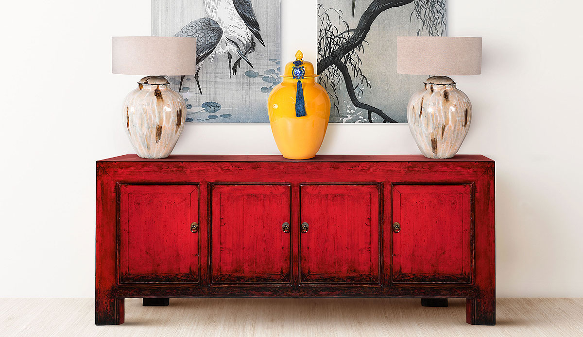 Red Oriental Style Large Sideboard